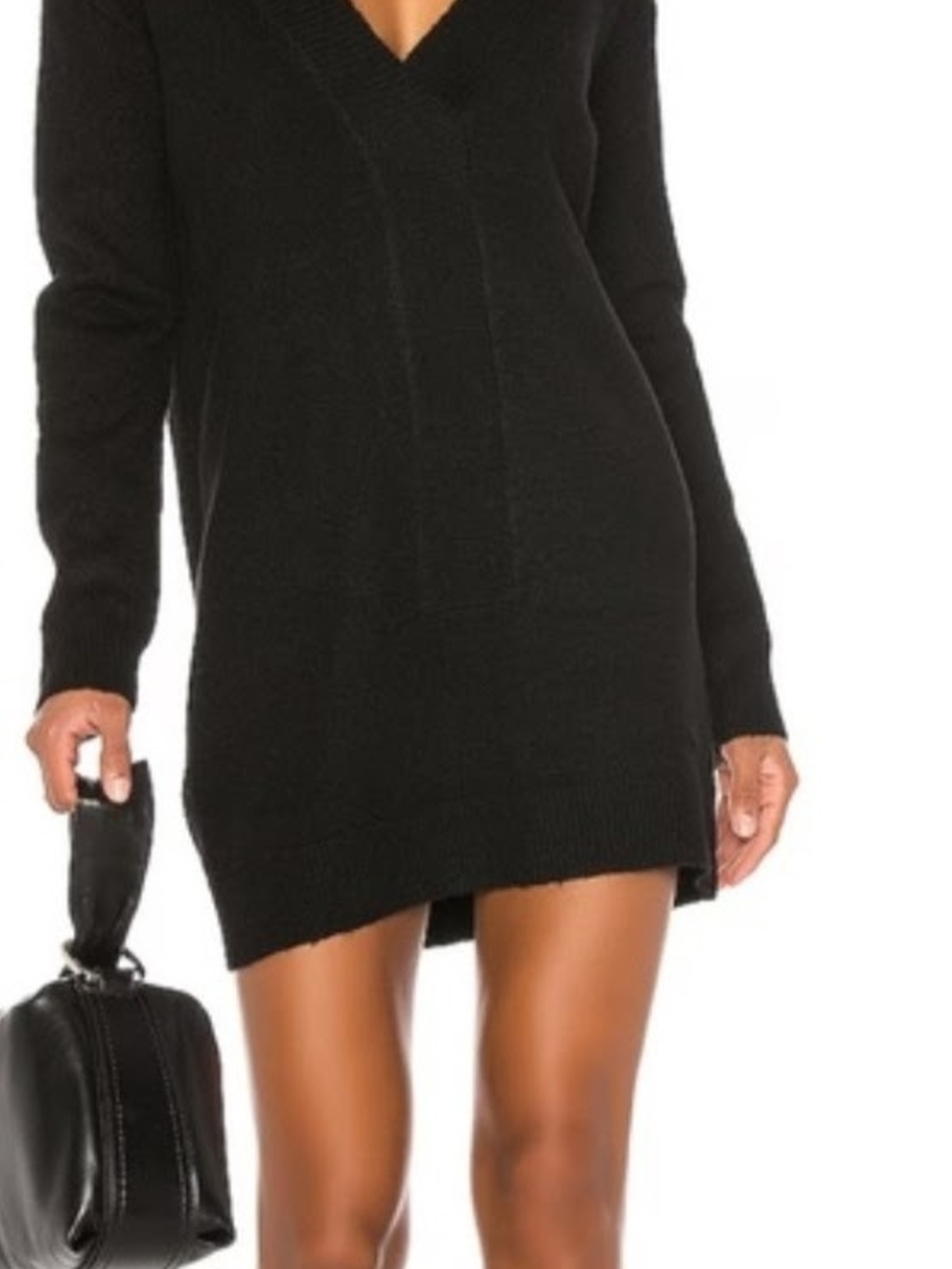 Lovers + Friends Black V-Neck Sweater Mini Dress